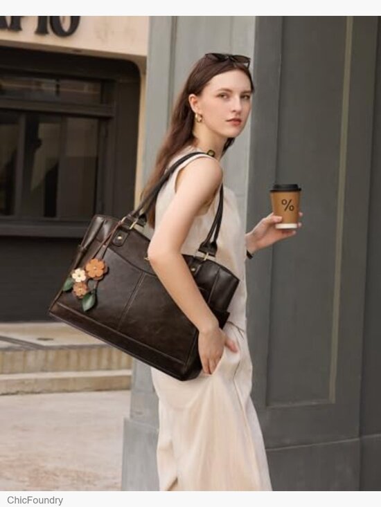 Amazon.com: LOVEVOOK Work Tote Bags for Women, Vintage  Vintage Laptop Tote Bag with Flower Pendant, Office Work Bag for Women